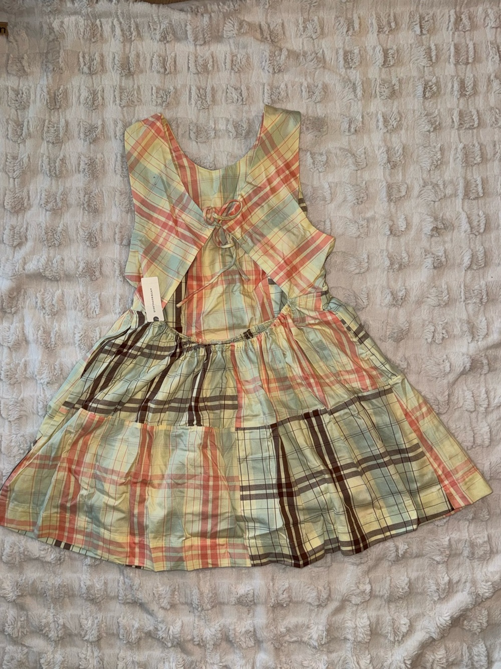 Anthropologie Pastel Plaid Tie-Back Dress